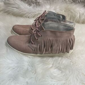 ASOS made in Italy leather suede light pink lace up fringe ankle boots EUR SZ41